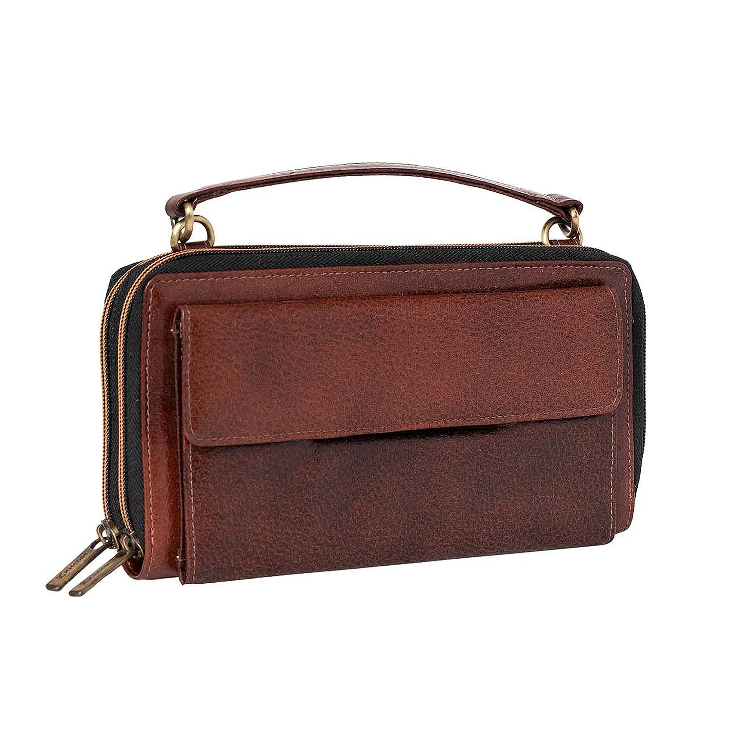 KHADIM Double Zip-Around Leather Wallet with Top Handle (non-detachable) for Women - Image 3
